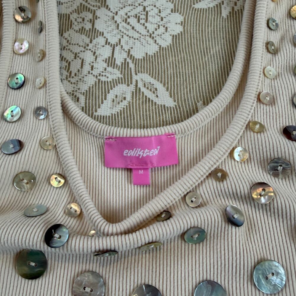 Edikted Shell Button Ribbed Tank Top Size M - Picture 3 of 3